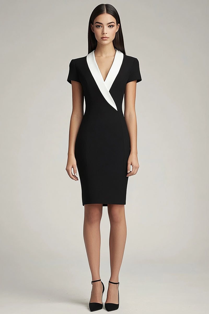Load image into Gallery viewer, Black and White Bodycon Shawl Lapel Short Satin Work Blazer Dress
