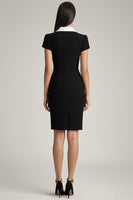 Load image into Gallery viewer, Black and White Bodycon Shawl Lapel Short Satin Work Blazer Dress