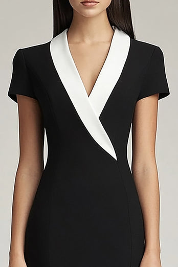 Black and White Bodycon Shawl Lapel Short Satin Work Blazer Dress