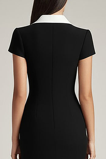 Black and White Bodycon Shawl Lapel Short Satin Work Blazer Dress