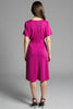 Load image into Gallery viewer, Fuchsia Satin V-Neck Ruched Midi Work Dress with Sleeves