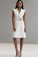 Load image into Gallery viewer, Ivory Satin Notched Lapel Short Work Blazer Dress