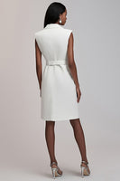 Load image into Gallery viewer, Ivory Satin Notched Lapel Short Work Blazer Dress