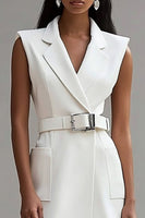 Load image into Gallery viewer, Ivory Satin Notched Lapel Short Work Blazer Dress