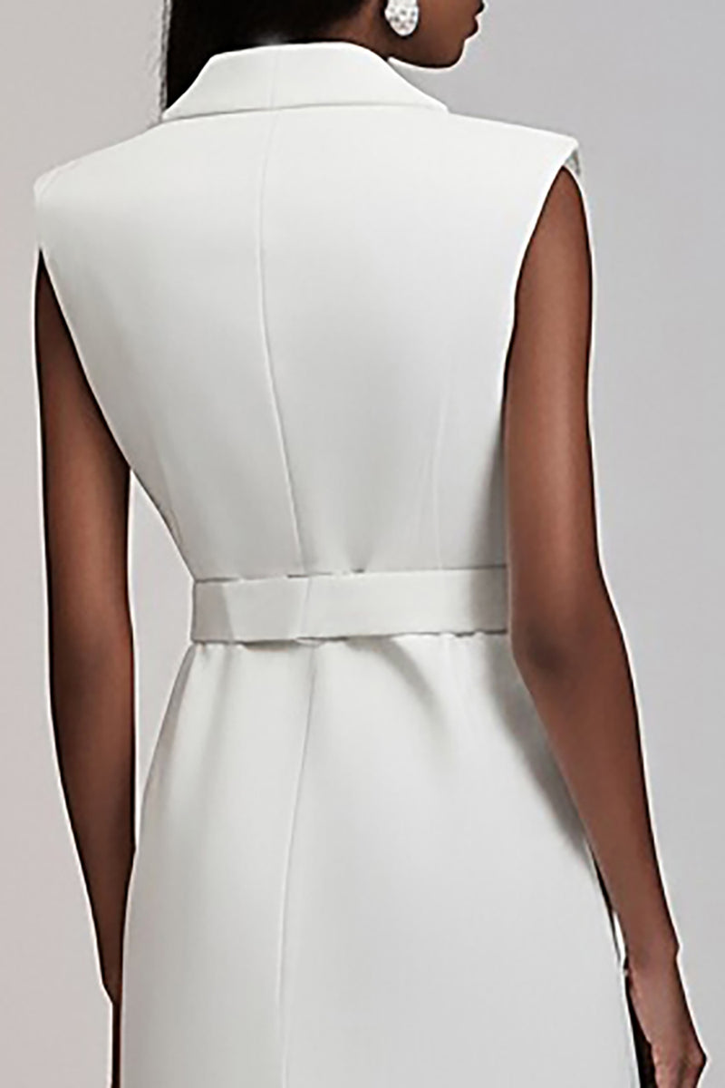 Load image into Gallery viewer, Ivory Satin Notched Lapel Short Work Blazer Dress