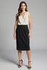 Load image into Gallery viewer, Black and White Satin Bodycon Polka Dot Midi Work Dress