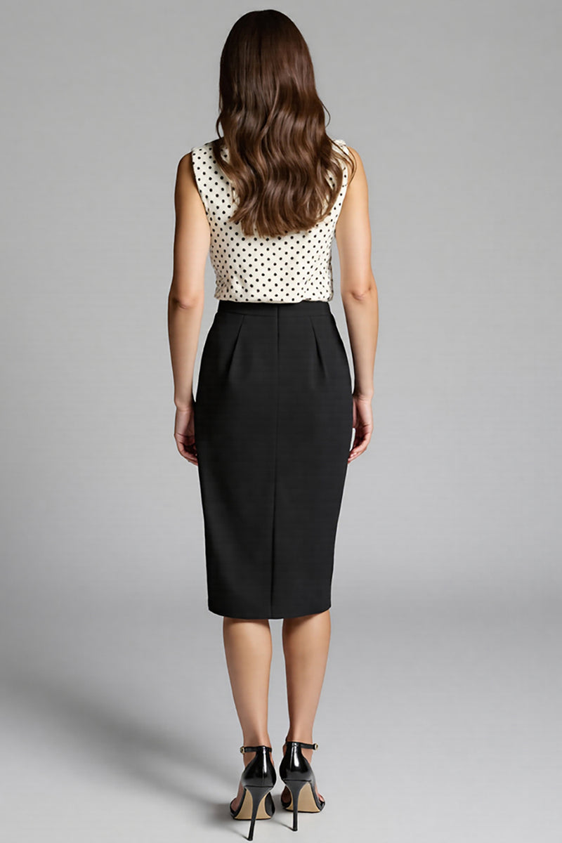 Load image into Gallery viewer, Black and White Satin Bodycon Polka Dot Midi Work Dress