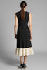 Load image into Gallery viewer, Black A Line Satin Midi Work Dress with Ruffles