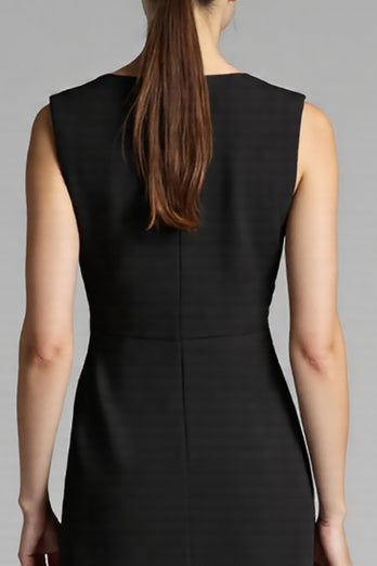 Black A Line Satin Midi Work Dress with Ruffles