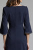 Load image into Gallery viewer, Navy Bodycon Satin Midi Work Dress with Sleeves