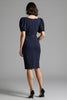 Load image into Gallery viewer, Navy Bodycon Satin Square Neck Midi Work Dress