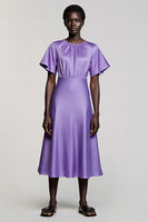 Load image into Gallery viewer, Purple A Line Satin Midi Work Dress with Sleeves