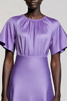 Load image into Gallery viewer, Purple A Line Satin Midi Work Dress with Sleeves