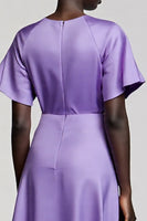 Load image into Gallery viewer, Purple A Line Satin Midi Work Dress with Sleeves