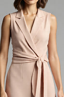 Load image into Gallery viewer, Champagne A Line Satin Notched Lapel Midi Work Dress with Ruffles