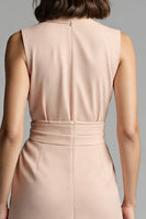 Load image into Gallery viewer, Champagne A Line Satin Notched Lapel Midi Work Dress with Ruffles