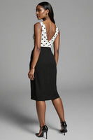 Load image into Gallery viewer, Black and White Bodycon Polka Dots Satin Midi Work Dress with Slit