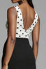 Load image into Gallery viewer, Black and White Bodycon Polka Dots Satin Midi Work Dress with Slit