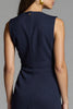 Load image into Gallery viewer, Navy Satin Bodycon Ruched Midi Work Dress