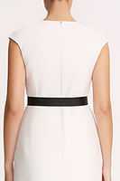 Load image into Gallery viewer, Ivory Satin Bodycon V-Neck Midi Work Dress with Slit