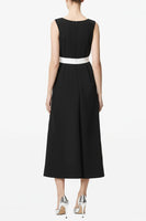 Load image into Gallery viewer, Black and White Satin A Line Long Work Dress
