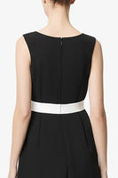 Load image into Gallery viewer, Black and White Satin A Line Long Work Dress