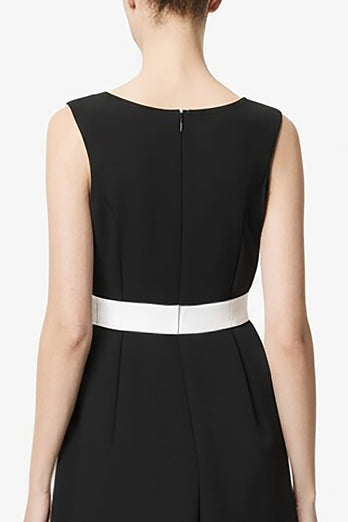 Black and White Satin A Line Long Work Dress