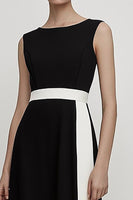 Load image into Gallery viewer, Black and White Satin A Line Long Work Dress