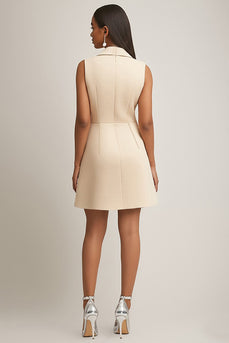 Champagne A Line Satin Collar Neck Short Work Dress