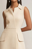Load image into Gallery viewer, Champagne A Line Satin Collar Neck Short Work Dress