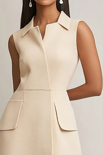 Champagne A Line Satin Collar Neck Short Work Dress