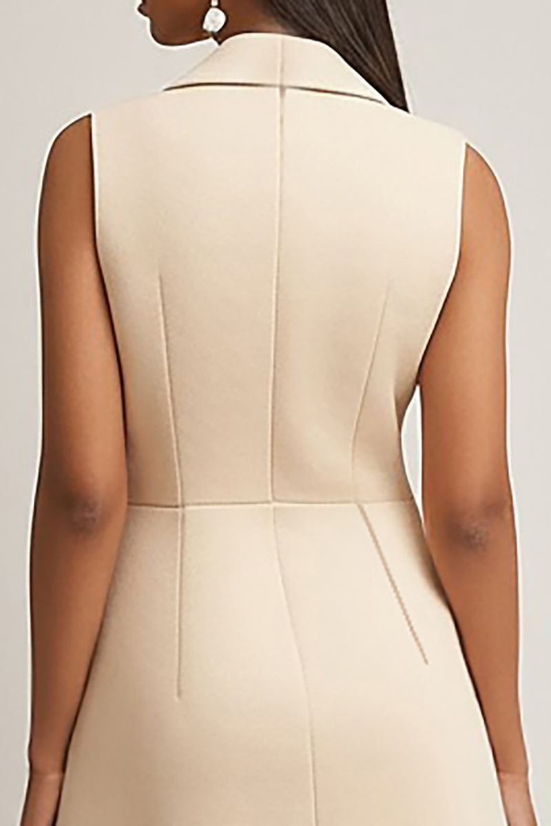 Load image into Gallery viewer, Champagne A Line Satin Collar Neck Short Work Dress