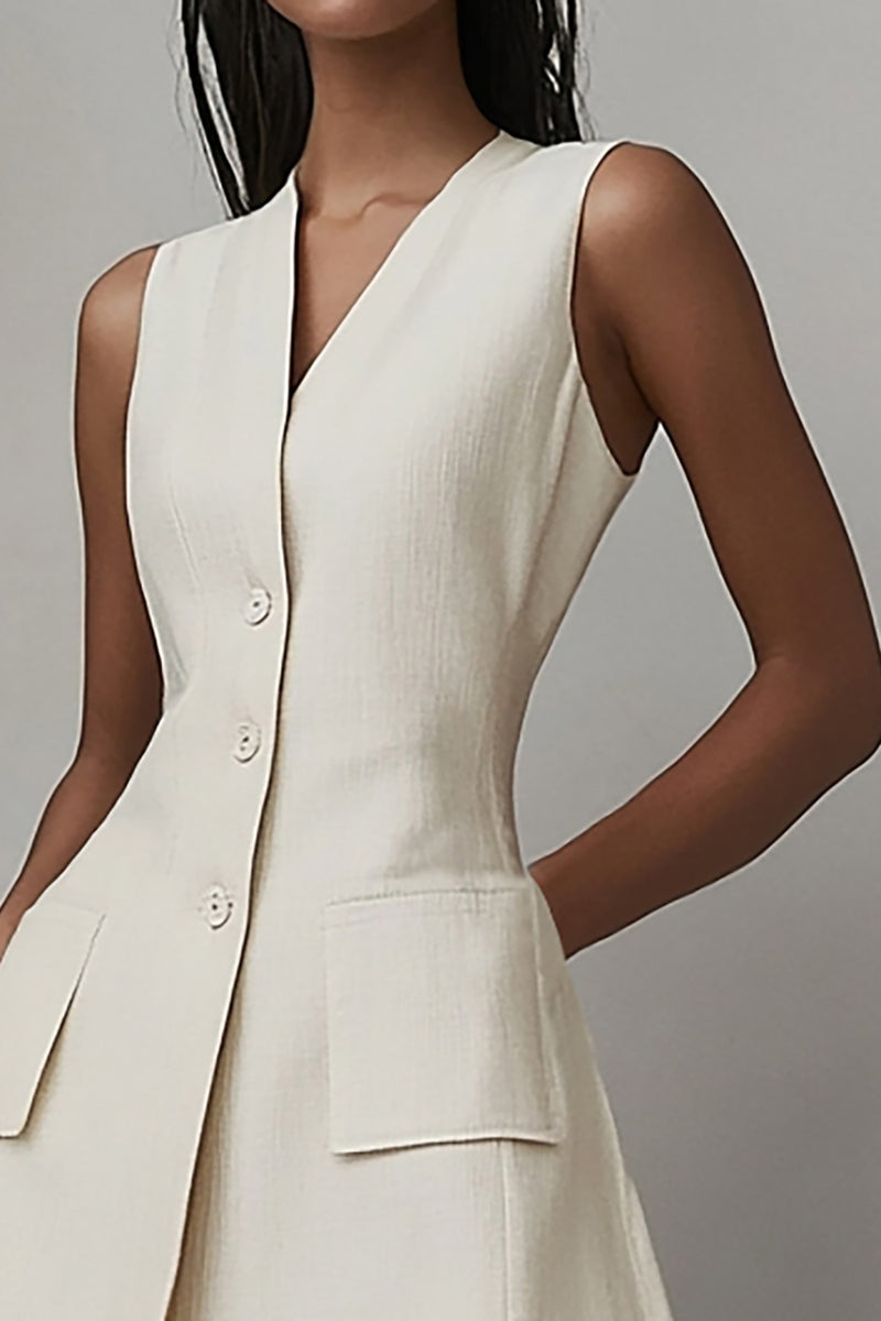 Load image into Gallery viewer, Ivory Satin A Line Short Work Blazer Dress with Pockets