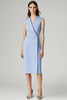 Load image into Gallery viewer, Sky Blue Satin A line Midi Work Blazer Dress