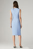 Load image into Gallery viewer, Sky Blue Satin A line Midi Work Blazer Dress