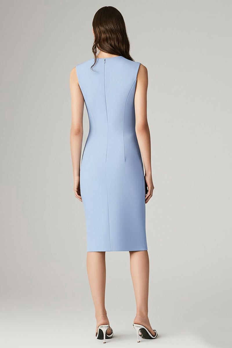 Load image into Gallery viewer, Sky Blue Satin A line Midi Work Blazer Dress
