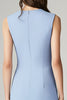 Load image into Gallery viewer, Sky Blue Satin A line Midi Work Blazer Dress