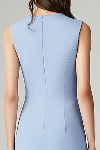 Sky Blue Satin A line Midi Work Blazer Dress