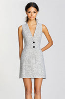 Load image into Gallery viewer, Grey Bodycon V-Neck Short Work Dress with Bottons