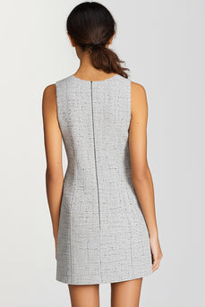 Grey Bodycon V-Neck Short Work Dress with Bottons
