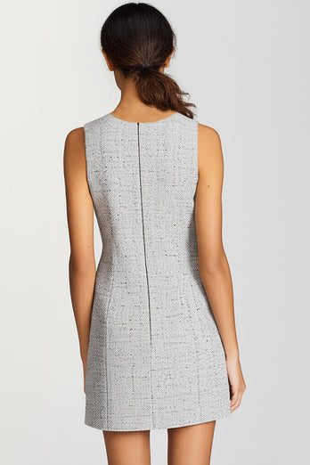 Grey Bodycon V-Neck Short Work Dress with Bottons