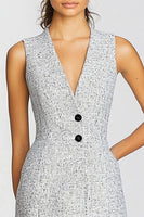 Load image into Gallery viewer, Grey Bodycon V-Neck Short Work Dress with Bottons