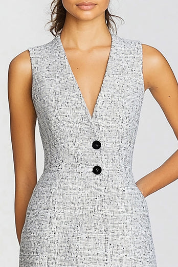 Grey Bodycon V-Neck Short Work Dress with Bottons
