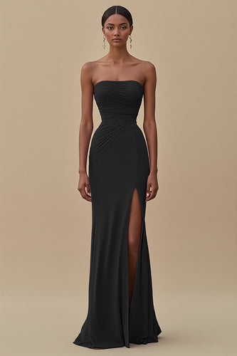 Elegant Black Sheath Chiffon Long Formal Dress with Slit