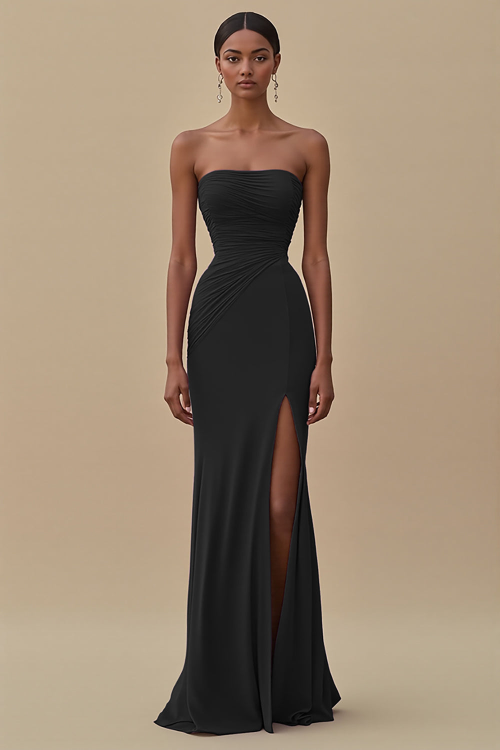 Elegant Black Sheath Chiffon Long Formal Dress with Slit