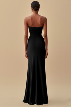 Elegant Black Sheath Chiffon Long Formal Dress with Slit