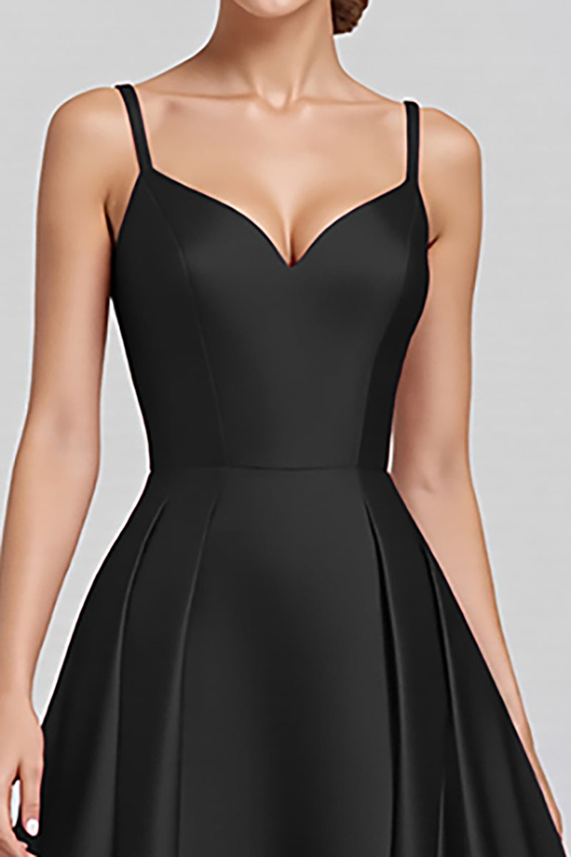 Load image into Gallery viewer, Black A Line Satin Spaghetti Straps Long Formal Dress