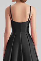 Load image into Gallery viewer, Black A Line Satin Spaghetti Straps Long Formal Dress