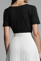 Load image into Gallery viewer, Black and White A Line Pleated Midi Satin Work Dress with Sleeves