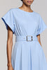 Load image into Gallery viewer, Sky Blue Satin A Line Midi Work Dress with Sleeves